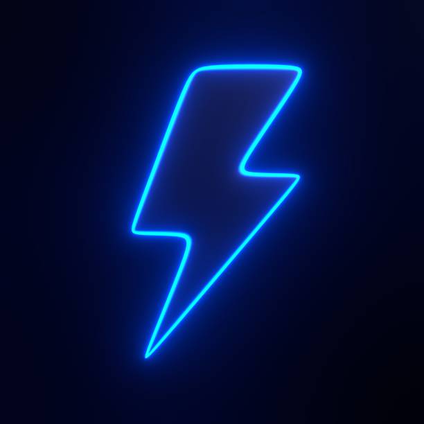 istock Lightning bolt icon with bright glowing futuristic blue neon lights on black background 1816331360