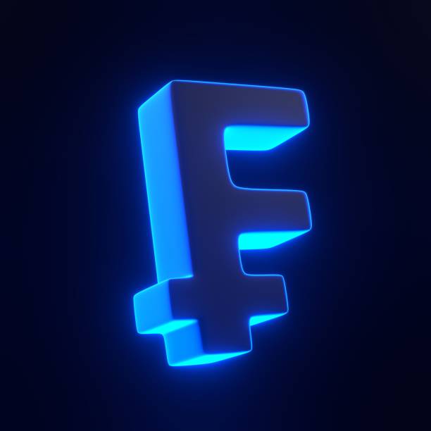istock Franc sign with bright glowing futuristic blue neon lights on black background 1816356143