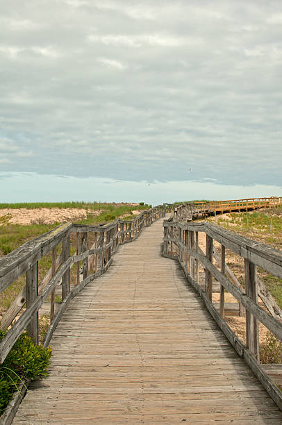 istock Wooden boardwalk and grey clouds 181635659
