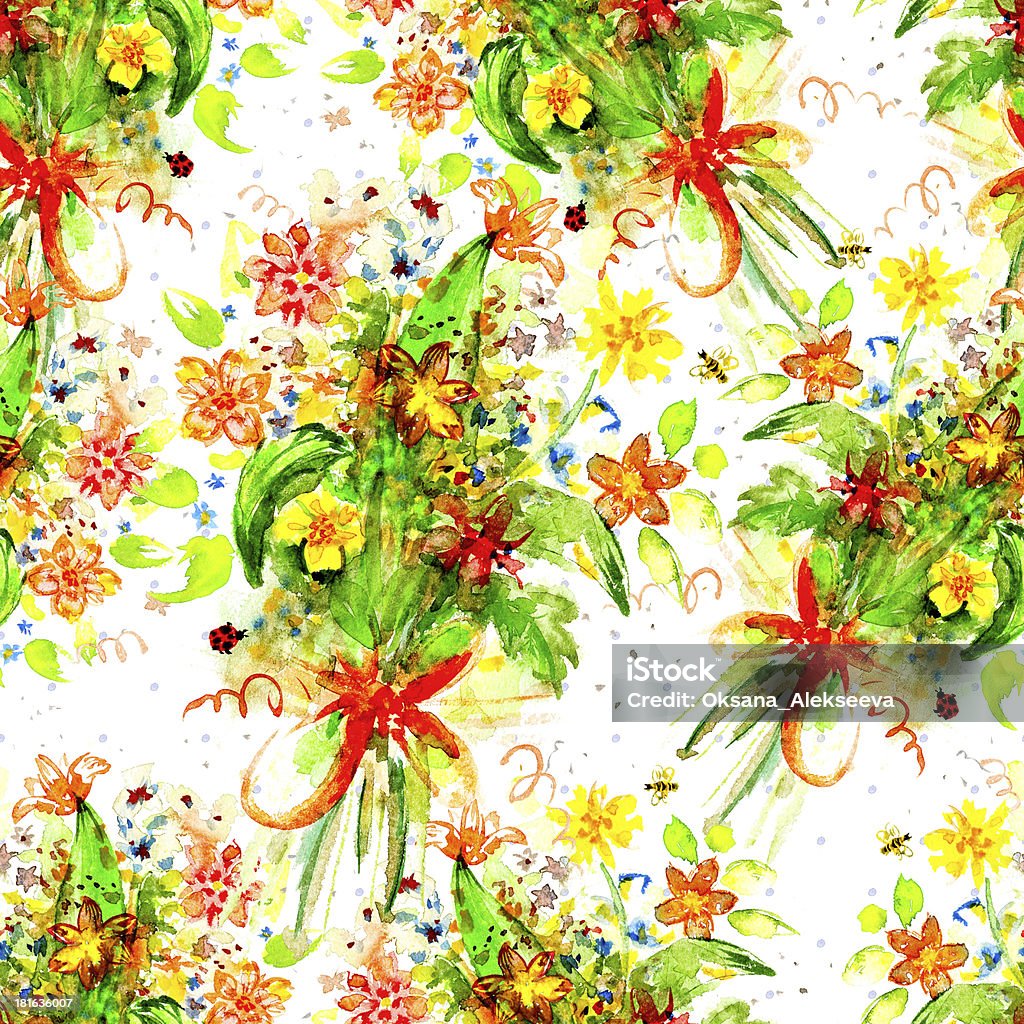 Бесшовная текстура с цветочным рисунком watercolor - Стоковые иллюстрации Абстрактный роялти-фри