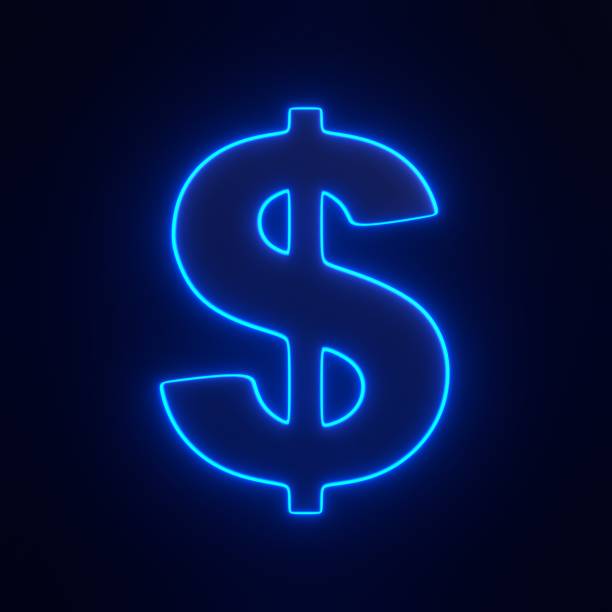 istock Dollar sign with bright glowing futuristic blue neon lights on black background 1816361468