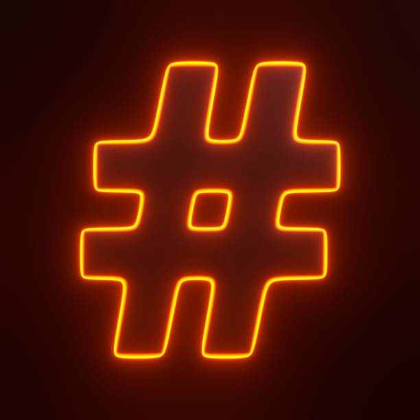 istock Hashtag symbol with bright glowing futuristic orange neon lights on black background 1816362002