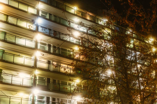 istock Apartment building illuminated at night in London, UK 1816368864