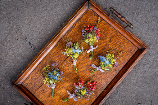 Wedding buttonhole flowers for the groom and groomsmen