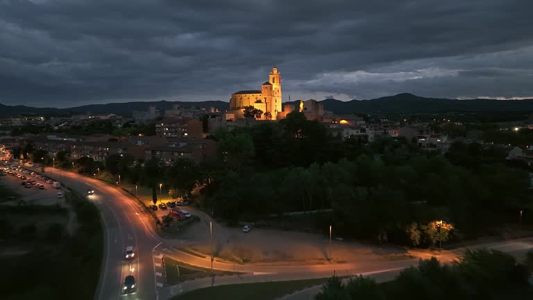 Llagostera church town at dusk