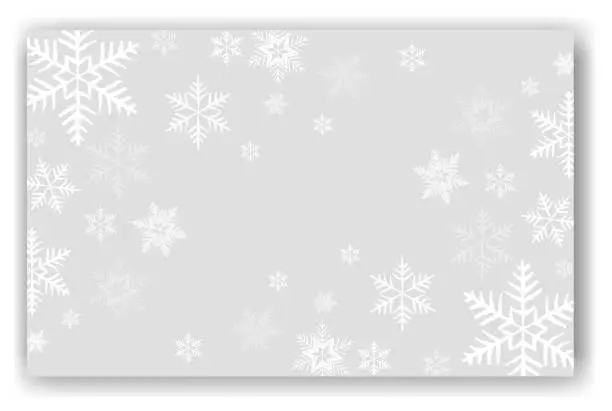 Vector illustration of Cute falling snow flakes illustration. Wintertime speck frozen granules. Snowfall sky white teal gray wallpaper. Scattered snowflakes december theme. Snow hurricane landscape