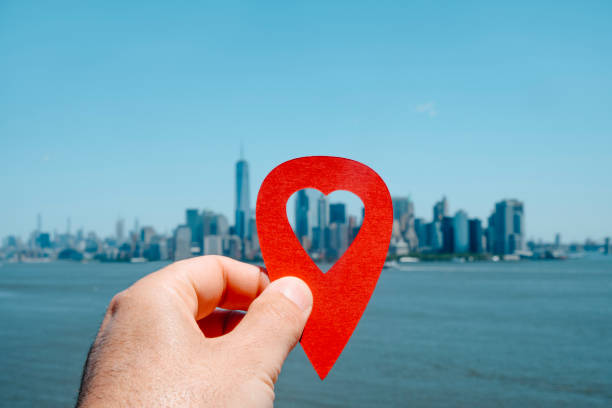 red marker points the Financial District, New York