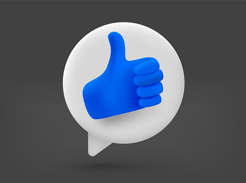 Speech cloud with thumbs up. 3d vector isolated illustration