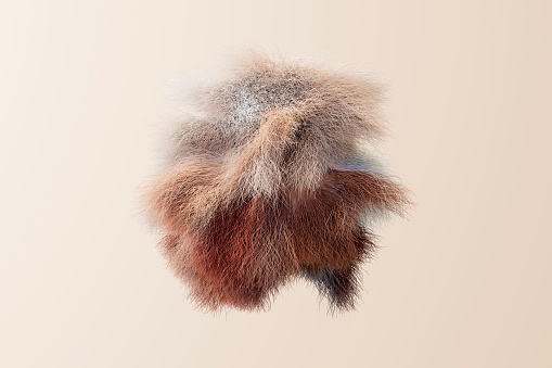 Furry ball made of multi colored fur. 3d render.