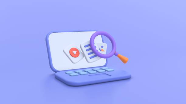 istock 3d rendering file transfer of document in folder, search video and image picture in laptop, research document system. Magnify 3d icon business find media on laptop. 3d find icon render 1816430834