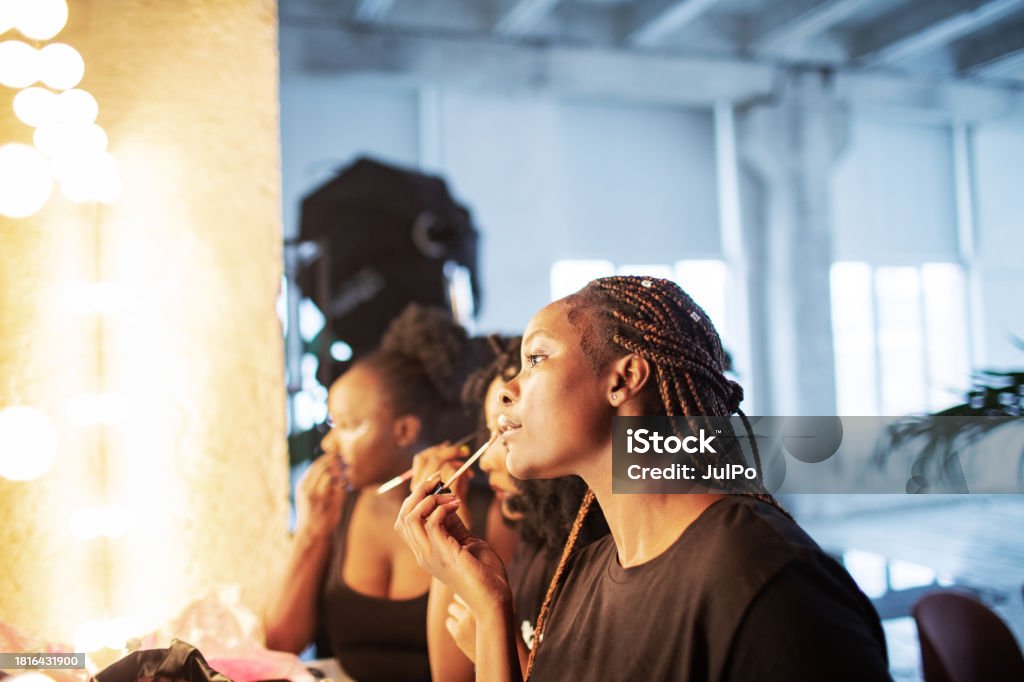 Performers Makeup Examples Three Dancers Applying Makeup Before Performance Stock Photo - Download ...
