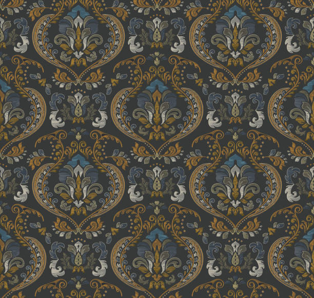 Bекторная иллюстрация Синий И Золотой Викторианский Дамаск Роскошный Декоративный Тканевой Узор