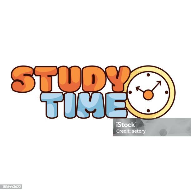 Study Time Sticker Groovy Sticker With Study Time Text And Clock Stock Illustration ...