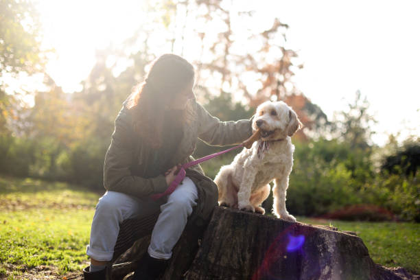 istock Young woman having fun with her dog 1816446437