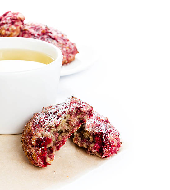 Homemade Granola cookie with oatmeal and raspberry ob white back