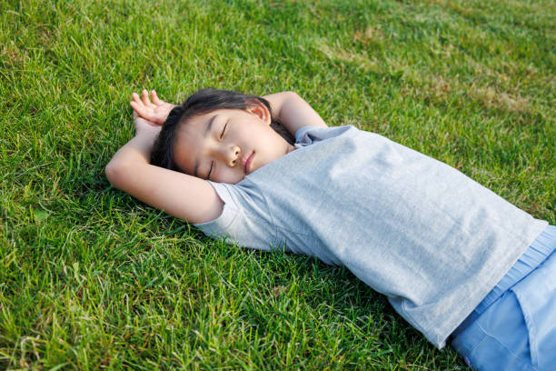 istock Little Girl Lying on Back the Grass 1816456324