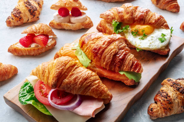 istock Croissant sandwich variety. Various stuffed croissants. Filled rolls 1816462207