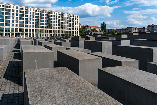 Berlin, Germany-august 9, 2022:view of the Memorial to the Murdered Jews of Europe on Berlin during a sunny day