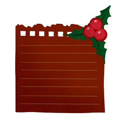 Christmas note paper with floral arrangment at its corner. red grunge blank paper with gold lines for text or designing isolated on background, with clipping path.