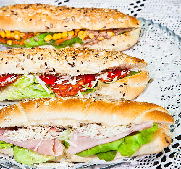 istock Long sandwiches made from integral bred with cheese and vegetabl 181648103