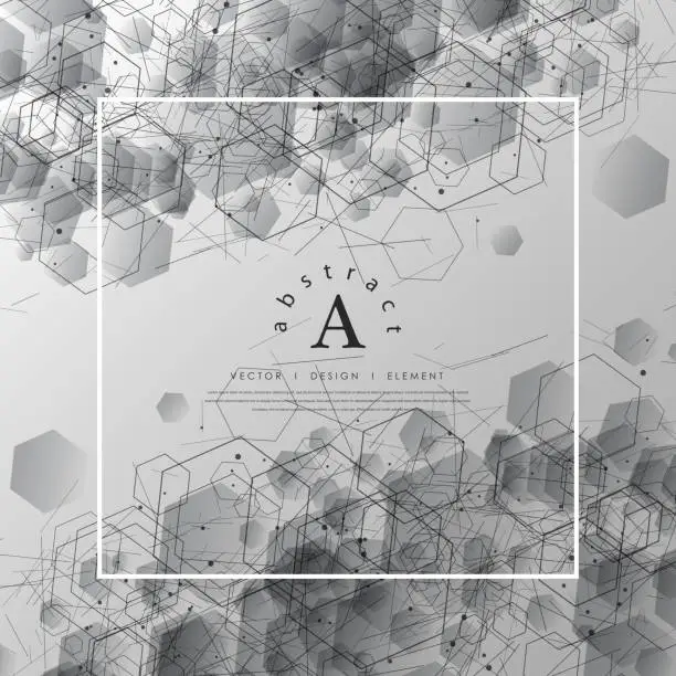 Vector illustration of Hexagons pattern on gray background. Genetic research, molecular structure.