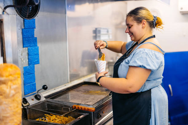 istock Female Food Service Worker Preparing Gyros At A Diner 1816511120
