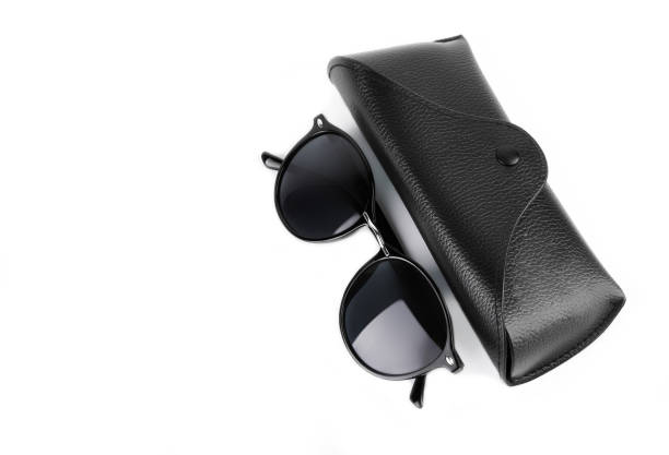 Stylish black sunglasses isolated on white background.