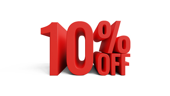 3D 10 percent off discount number. Promotion, sale tag, big sale. 10 percent off special offer. 10% off. 3d illustration