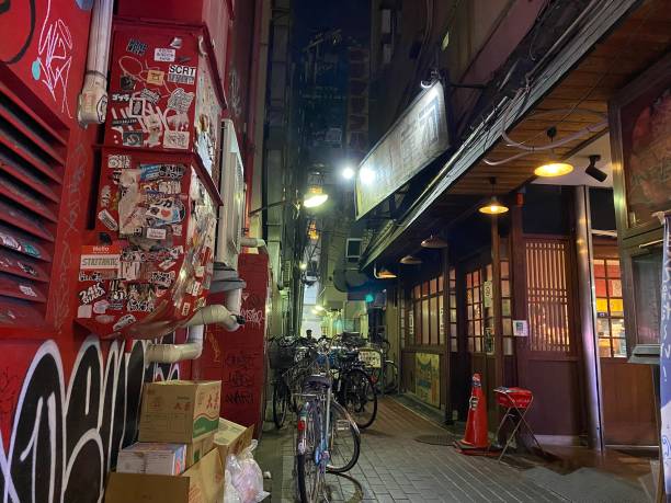 Japan - Osaka - Dotonbori and Namba district Japan - Osaka - Dotonbori and Namba district.
Night scene between alleys and illuminated axes koteka stock pictures, royalty-free photos & images