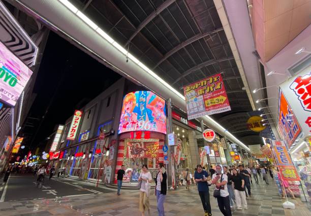 Japan - Osaka - Dotonbori and Namba district Japan - Osaka - Dotonbori and Namba district.
Night scene between alleys and illuminated axes koteka stock pictures, royalty-free photos & images