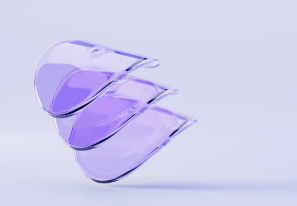 istock 3d render glass transparent circle curve wave discs with layers effect. Abstract purple geometric background, clear circular plates with light refraction prism crystal, round disks 1816536179