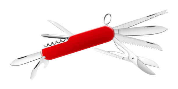 istock Swiss Army knife or pocket knife isolated realistic vector on white background. This cutting tool is using the large blade for cutting food, slicing paper, carving wood, or gutting a fish. 1816536697
