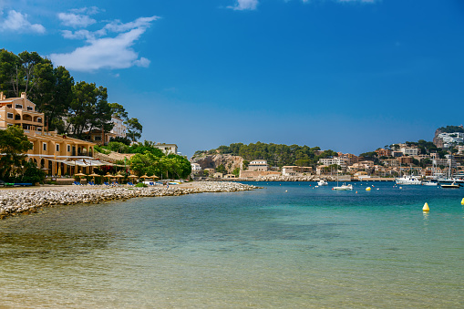 Picturesque view of a beachfront in Port de Soller in Mallorca, Spain