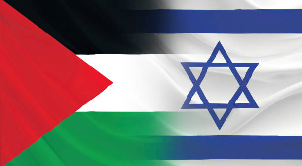 istock Palestine and Israel conflict and peace negotiations with both flags merged 1816539436