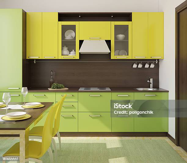 Modern Kitchen Interior Stock Photo - Download Image Now - Green Color, Kitchen, Apartment