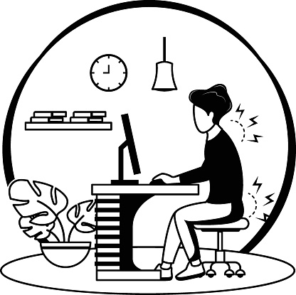 Stressed workers health problems in back hone concept, Office clerk character time management deadline labor vector design, White Collar Fatigue symbol, Sedentary lifestyle sign, office syndrome scene