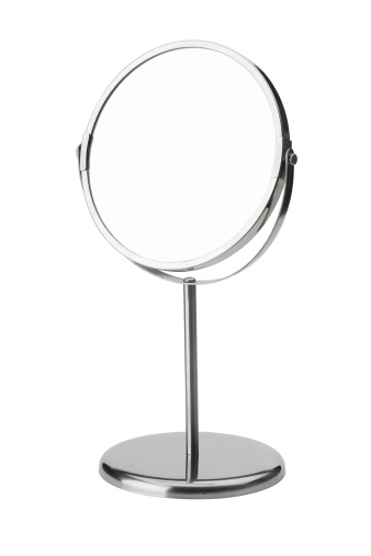 silver makeup mirror isolated on white with clipping path