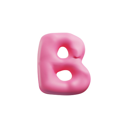 Plasticine pink capital letter B of English alphabet. Vector render typing symbol from dough, craft sculpting. Child creation modeling typographic object. Clay texture font 3D icon isolated.