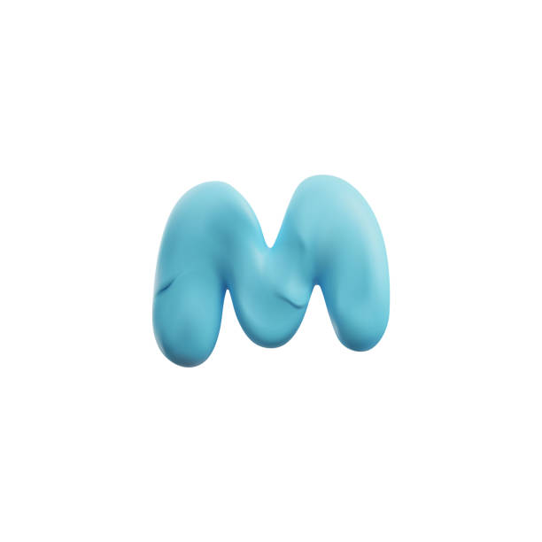 ilustrações de stock, clip art, desenhos animados e ícones de cute blue letter m plasticine art, realistic 3d vector icon on white - letter m alphabet three dimensional shape plastic