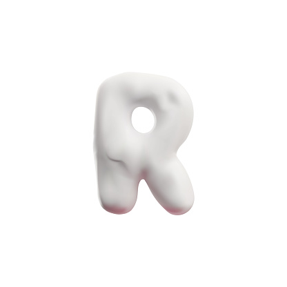 Plasticine letter R of English alphabet 3D style, vector illustration isolated on white background. Decorative design element, education, flexible volume letter