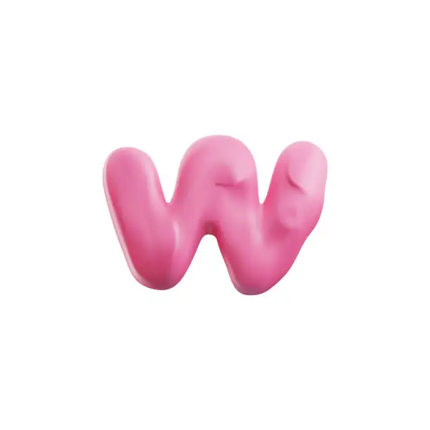 Vector illustration of W letter with dough clay texture realistic render vector illustration isolated.