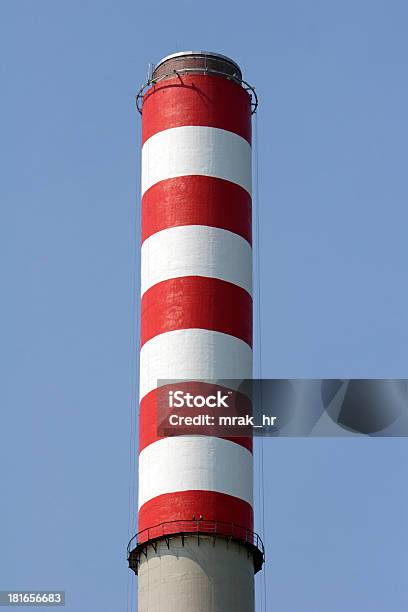 Red And White Painted Chimney Stock Photo - Download Image Now - Air Pollution, Blue, Chimney