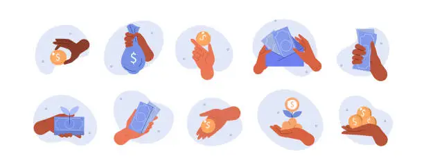 Vector illustration of hands with money