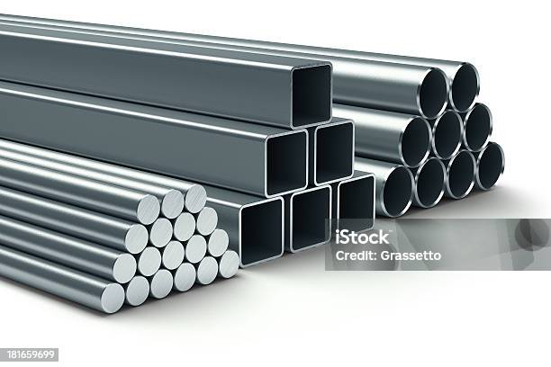 Group Of Rolled Metal Stock Photo - Download Image Now - Steel, Pipe - Tube, Stainless Steel