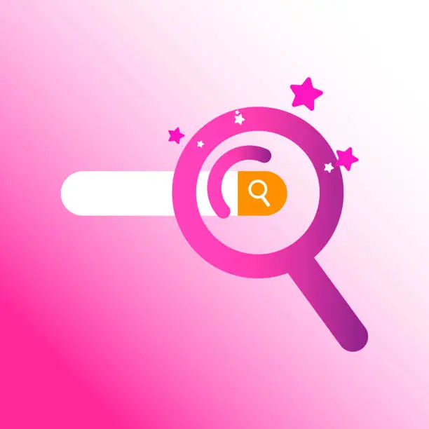 Vector illustration of Vector illustration of magnifying glass icon on search bar. Concept of searching, finding on internet, customer service, finding solutions.