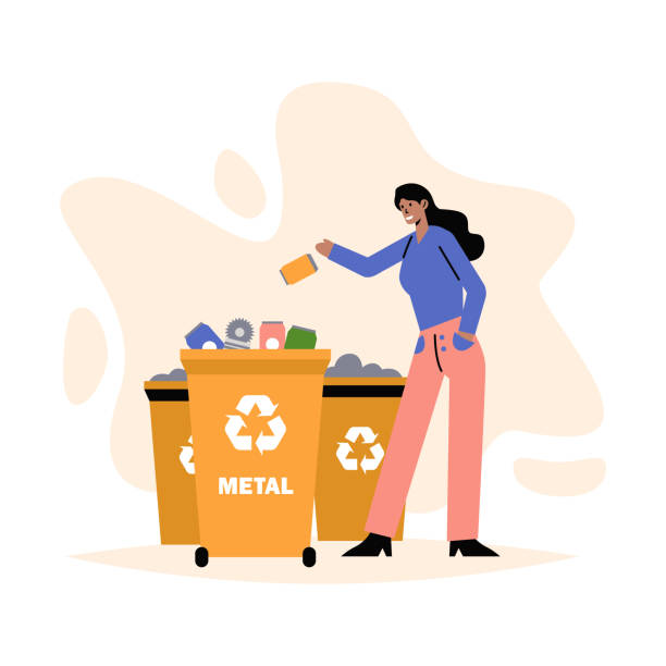 istock Smart woman sorting metal garbage. Recycling of different products 1816629715