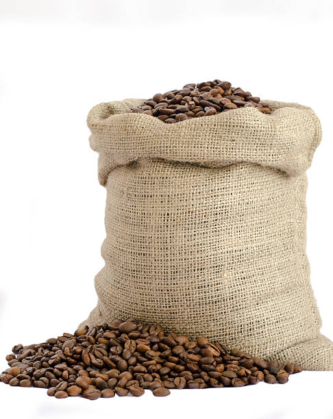 saco de grãos de café isolado em fundo branco - bag coffee bean bean food imagens e fotografias de stock