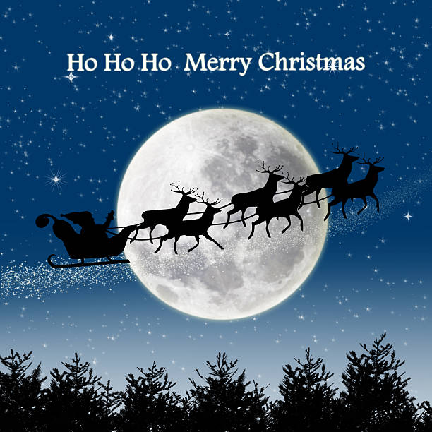 istock Santa ride in silhouette night scene on full blue moon 181664059