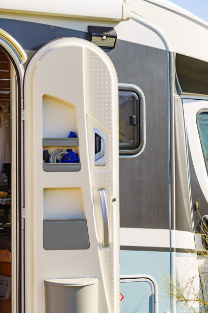 istock Open camper door detail. 1816642828