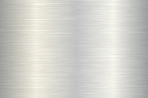 Metal texture. Brushed metallic texture of steel or aluminum. Metal background with with gleams and light reflections. Vector illustration.